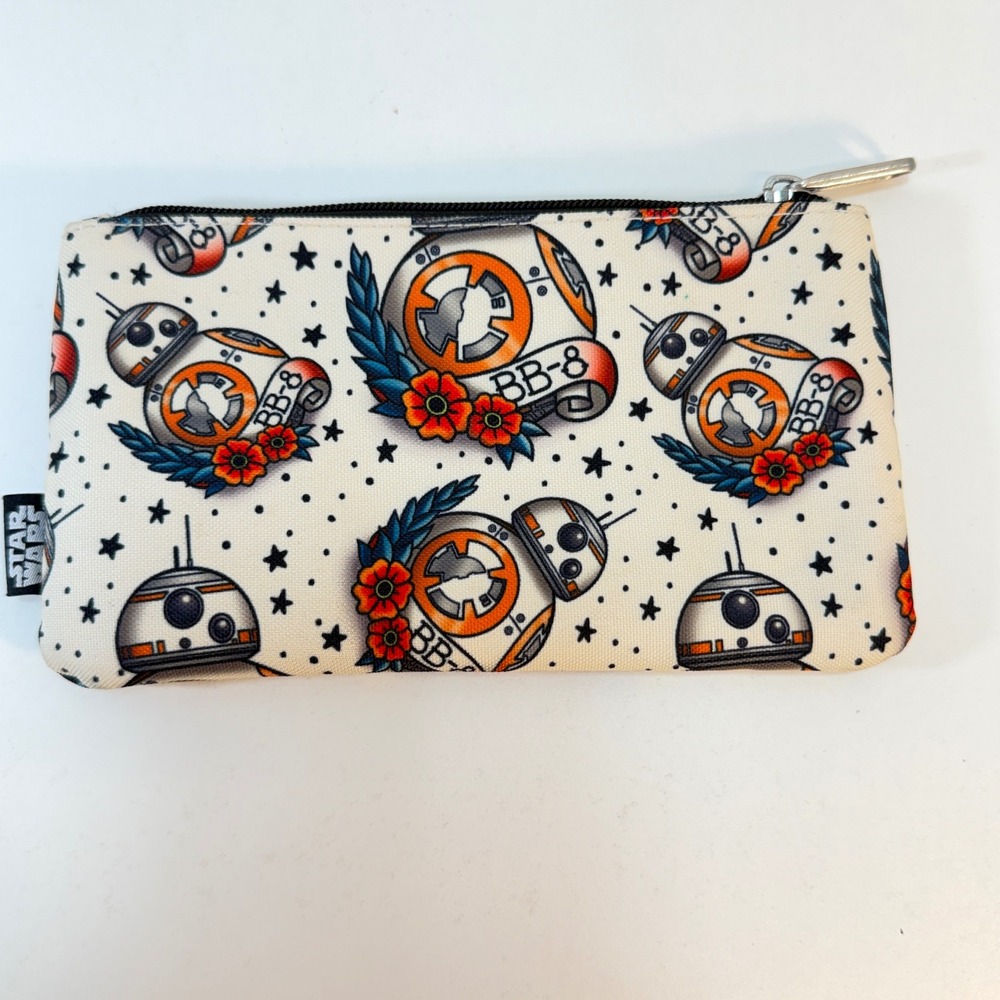 Loungefly Star Wars Cosmetic Pouch Pencil Case Cream BB-8 Tattoo Flash Zip Bag